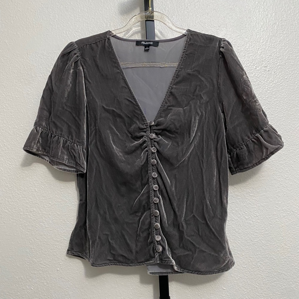 Madewell Women's Velvet Top 2 Gray Fairy Grunge Whimsical Indie Boho